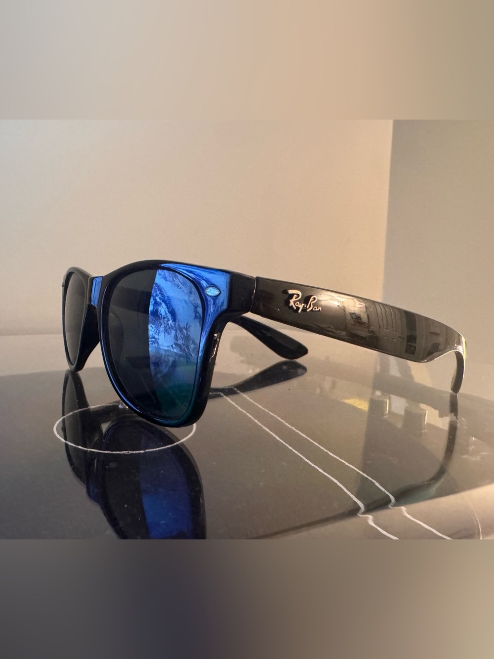 Ray-Ban Men's Black Frames with Blue Mirrored Lenses